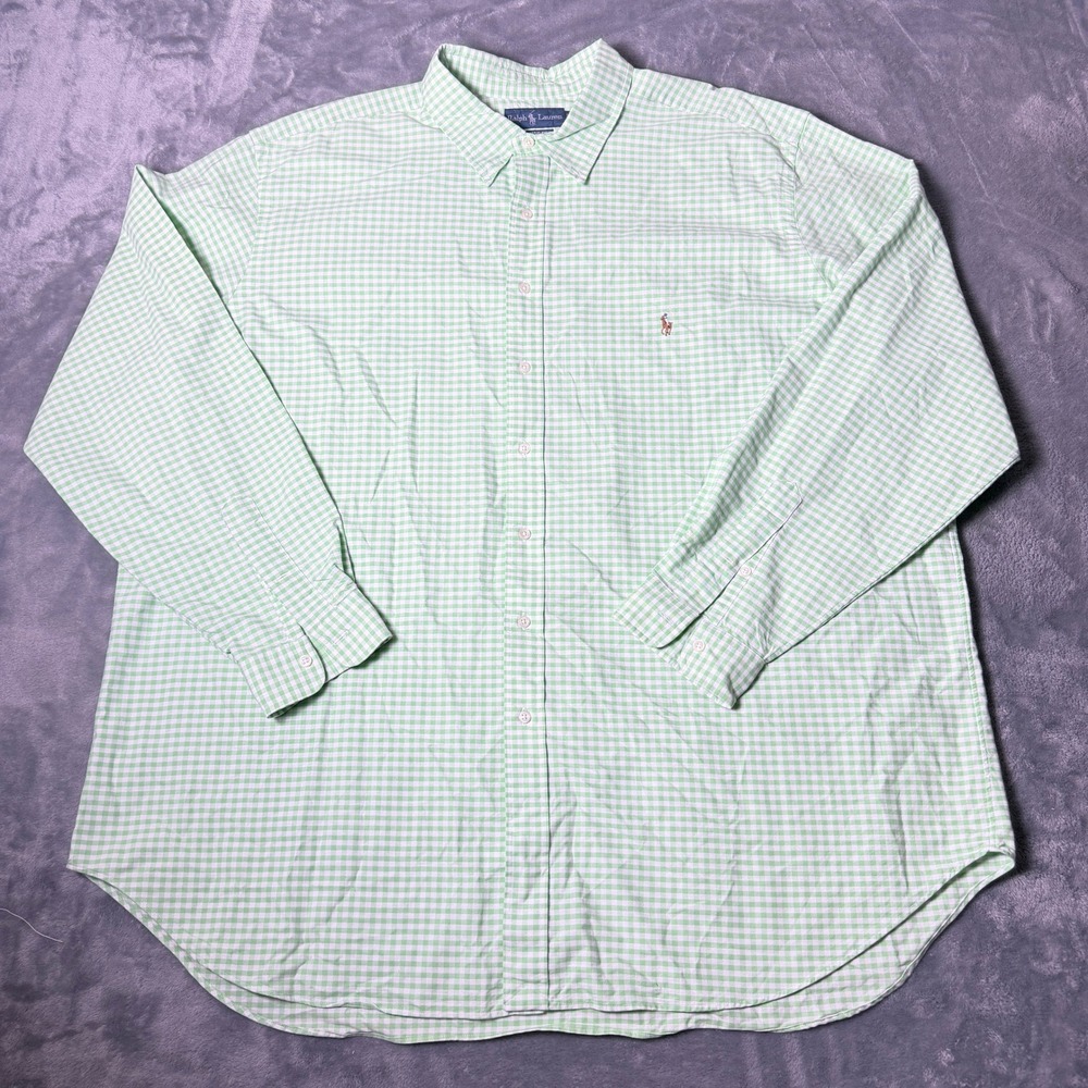 Ralph Lauren Mens 3XLT Tall Green Gingham Classic Fit Cotton Oxford Shirt